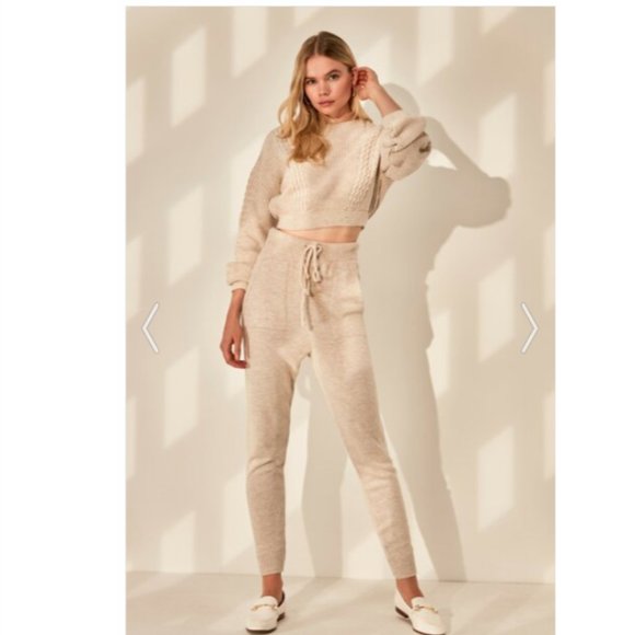 Trendyol Pants - Beige Knit Detailed Knitwear Bottom-Top Set